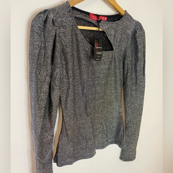 NWT n:Philanthropy Delia Silver Metallic Cutout Long Sleeve Top - Picture 8 of 8